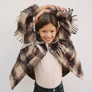 ZARA Girls Plaid Fringe Shacket Style Coat Size 10